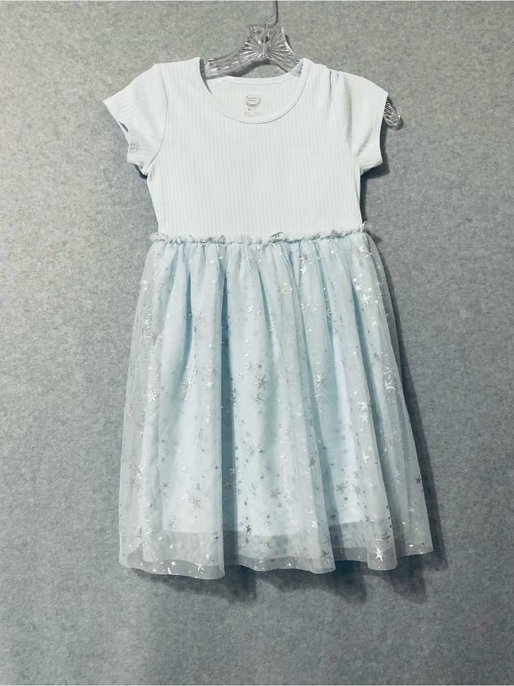 Wonder nation Light Blue Star Mesh Skater Dress for Girls  Sz 7/8